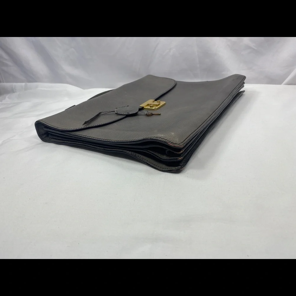Vintage Bottega Veneta Italy Grey Black Leather Briefcase Bag Case w/ Lock & Key